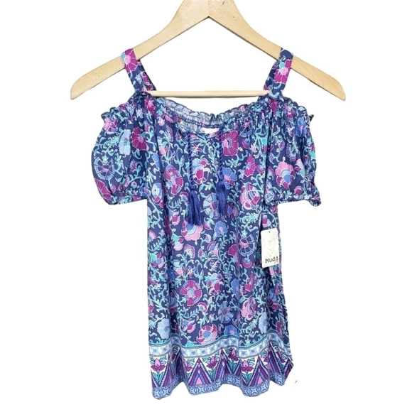 MUDD Boho Floral Open Shoulder Top Size 12 - Picture 1 of 7